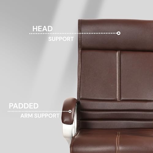 Image of INNOWIN Phantom High Back Leatherette Office Chair with 3 Years Limited Warranty | Ergonomic Leather Orthopedic Executive Boss Chair with Spacious Cushioned Seat | Heavy Duty Metal Base | Brown