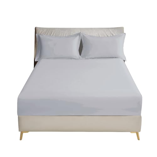 D DONETELLA FEEL THE LUXURY Bedding Fitted Sheet - Fits 200x200 Cm Bed For Super King Bed 3 Pcs (1 Fitted Sheet and 2 Pillowcases) - 35 Cm Deep Pocket - Solid Bed Sheet