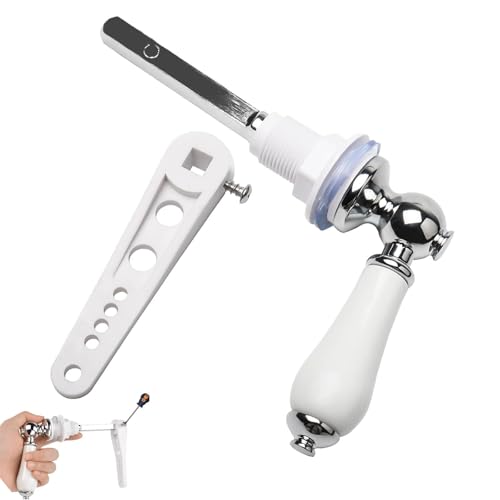 HLBKPX Ceramic Flush Handle - Rust-Resistant Chrome Plated for UK Bathrooms Universal Fit Cistern Lever with Anti-Slip Grip Traditional Design WC Tank Handle Replacement