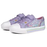 Picture of ECOBUTT Low Top Fashion Kids Canvas Shoes with Adjustable Hook and Loop Back to School Casual Slip on Sneakers for Toddler Girls Lilac