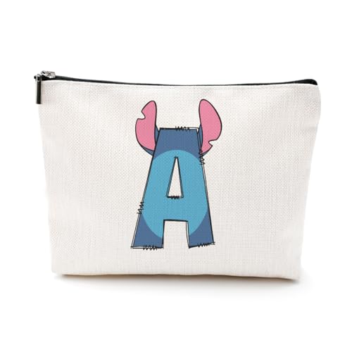 LONGXIN Cute Cartoon Gifts Initial Personalized Makeup Bag Monogrammed Cosmetic Bags Small Makeup Pouch Birthday Christmas Gifts for Women Girls (A)