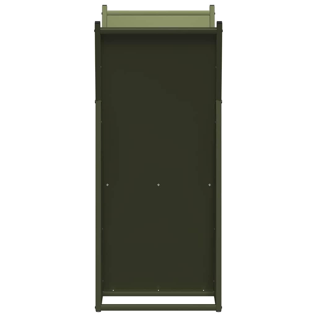 Brennholzregal Olivgrün aus kaltgewalztem Stahl 69,5x35x81 cm, Feuerholzständer mit großer Traglast, Holzkorb zur Scheitholzablage für Kamin, Ofen, Terrasse, Garten, Innen- und Außenbereich