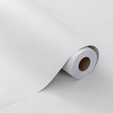 FUKU MON White Wallpaper Peel and Stick, Matte White Contact Paper Textured Self Adhesive Wallpaper Roll, Removable Thick Vinyl Wrap for Cabinets, Walls, Bedroom, Furniture Decor, 24' x 394'