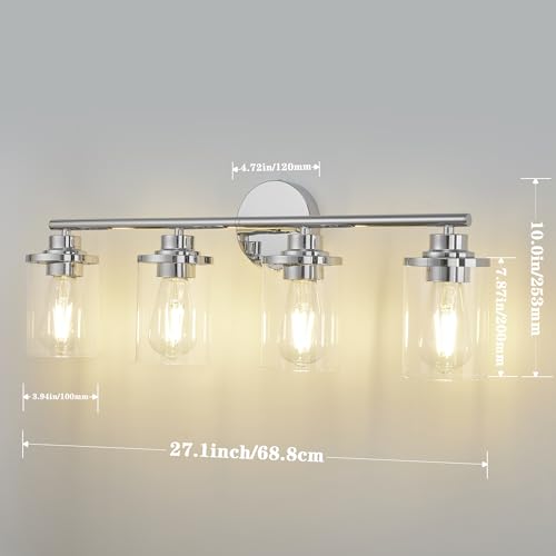 Image of Bathroom Light Fixtures,Chrome Vanity Lights Over Mirror,Chrome Vanity Light for Bathroom, 31''Chrome 4-Light Modern Sconce