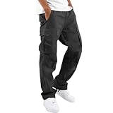 Men's Multi-Pockets Cargo Joggers Casual Solid Drawstring Tapered Sweatpants Cargo Loose Fit Trouser