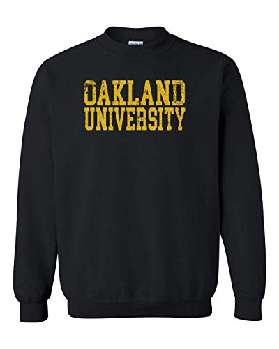 CreateMyTee | Oakland University Block Distressed Crewneck Sweatshirt | (Black, Large)