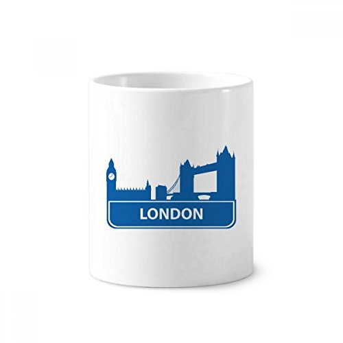 Porte-brosse à dents céramique Londres motif bleu pot stylo tasse blanche 350ml
