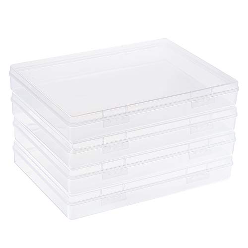 BENECREAT 4 Pack 22.5x16.5x3.3cm Boîte de Contenants de Rangement en Plastique Transparent Rectangulaire avec Couvercles Rabattables pour Saint-Valentin Cahier, Stylo, Perles et Bijoux