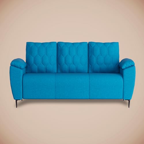 Image of Centuary Sleepables Modena Premium Sofa|Classy Quilted Suede Fabric Upholstery|Fiber-Filled Back Cushion|Wide Plush Fibrefilled Armrests|Ergonomic Lumbar Support |Oasis Blue|3 Years Warranty