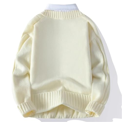 Men's V-Neck Fake Two-Piece Knit Pullover Sweater Fall Winter Fashion Casual Jumper3