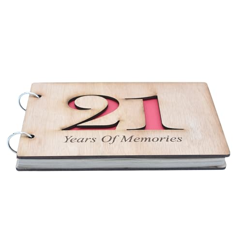 Álbum de recortes para el 21.o aniversario – Álbum de memoria con cubierta de madera – Grabado '21 años de recuerdos' en la parte frontal – Álbum de recuerdos de 25 páginas – Papel reciclado miniatura 4
