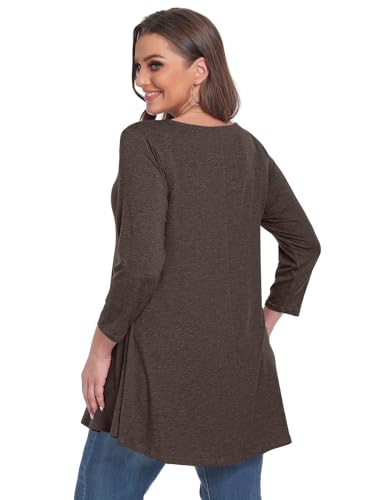 MONNURO Plus Size Tunic Tops for Women 3/4 Sleeve Fall Shirt Basic Casual V Neck Solid Color Blouses Loose Fit for Leggings3