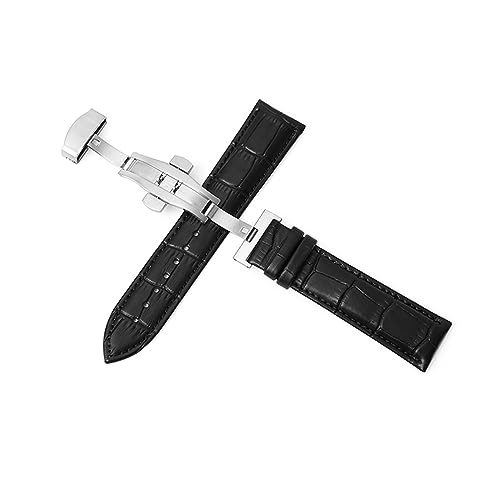 Bracelet de montre en cuir 22 mm chic avec boucle papillon automatique