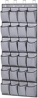 MISSLO Over Door Shoe Rack Hanging Shoe Storage Organiser Tidy Shoe Holder with Hanger 24 Large Fabric Pockets Organizer, Grey