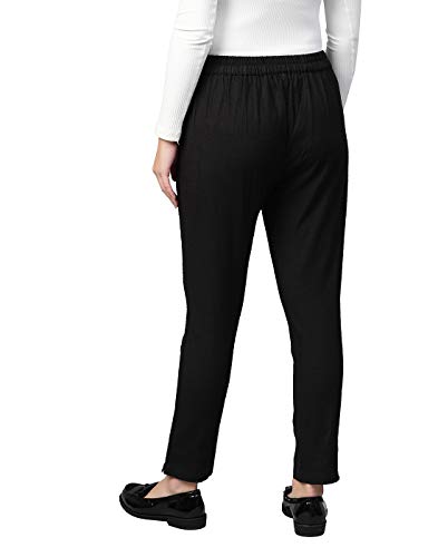 Image of Yash Gallery Women's Regular Fit Mid Rise Solid Cotton Slub Ankle Length Regular Trouser Pant