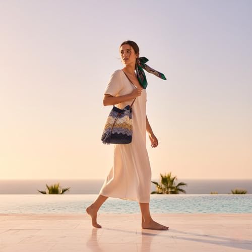 Image of MAIRO LIFESTYLE Straw Wicker Handmade Boho Summer Beach Drawstring Tote Bag