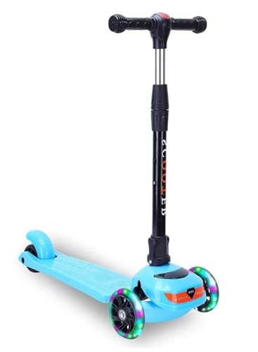 SKY TOUCH Kids Scooter 3 Wheel Foldable Kick Scooter for Boys Girls Ages 3-14 Years Adjustable Height Lean to Steer Non-Slip Deck Lightweight Push Scooter for Children