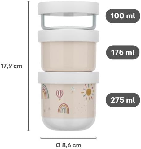 Mepal - Snack box stackable 3-piece Mio Little Dutch - Stacking as needed - Microwave and freezer safe - Leak-proof - Dishwasher safe - 100 + 175 + 275 ml - Forest Friends