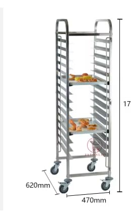 Carrello porta teglie, Portavassoi in Acciaio Inox, 15 Ripiani, 470x620x1700mm, 4 Ruote Girevoli con Freno, per Hotel e Ristoranti