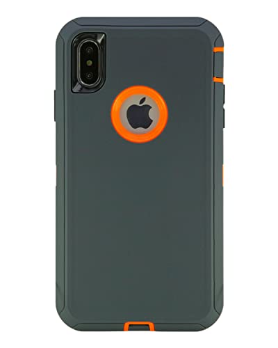 Wallskin Case For Iphone Xs Max (6.5”) Heavy Duty Full Body Military Grade Drop Protection Carrying Cover Holder | Holster For Men Belt With Clip Stand – Dark Gray/Orange #TOP3