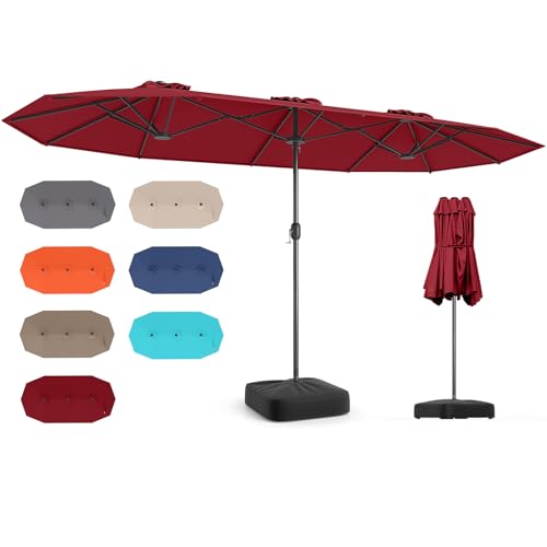 Image of Tangkula 13FT Double-sided Patio Umbrella, Extra Large Twin Table Umbrella with Crank Handle, Umbrella Base, Safety Lock, Air Vent, Outdoor Market Umbrella for Garden Pool Backyard (Burgundy)
