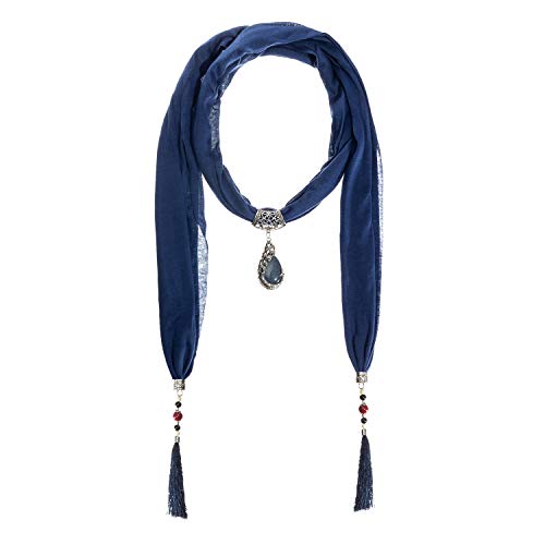 Vintage Polyester Scarf Alloy Resin Gem Pendant Women's Necklace Jewelry Scarves(sc0021)