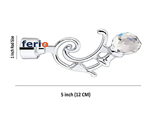 Image of FERIO Chome Finish Zinc and Diamond Curtain Finials for Door and Window Accessories 1 inch Rod Set of 1 (2 Pcs) Curtain Brackets /Holders for Home Parda