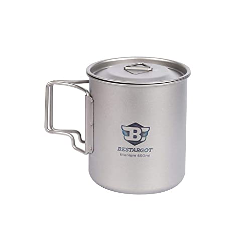 Bestargot Titan Becher Camping Tasse 450ml Outdoor Topf, Ultraleicht Titan Tasse Outdoor Becher,Tragbar Trinkbecher/Teetasse/Kaffeebecher für Camping Cover