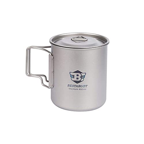 Bestargot Titan Becher Camping Tasse 450ml Outdoor Topf, Ultraleicht Titan Tasse Outdoor Becher,Tragbar Trinkbecher/Teetasse/Kaffeebecher für Camping