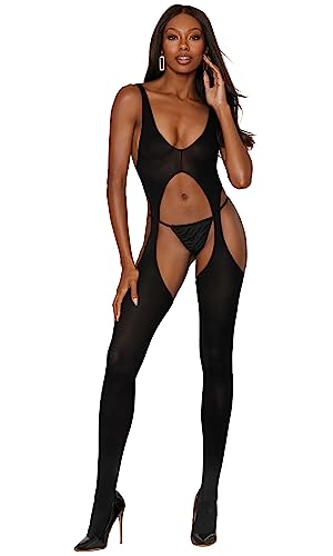 Dreamgirl Women's Sheer Suspender Tank Body Stocking, Black, One Size