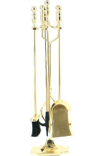 Dagan 2532 Fireplace Tool Set - Rail on Base Polished Brass - 5 Piece