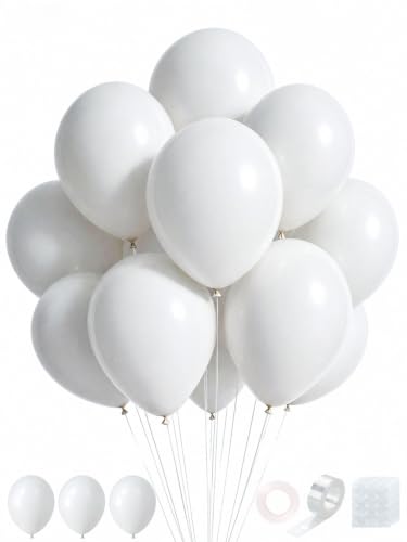 White Balloons 100 Pcs 12 Inch Heavy Duty Thickened Latex Party Balloon Kit