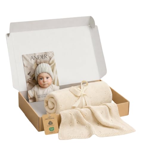 Ander Babydecke Merinowolle Apollo - Kuscheldecke Kinder 75cm x 100cm - Baby Kuscheldecke Creme Farben - Baby Zubehör Bequem und Sicher