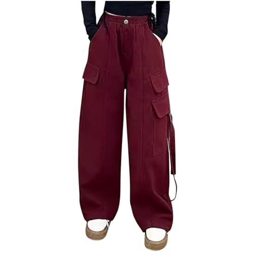 Girls Cargo Pants Trendy High Waisted Multi-Pocket Baggy Pants Casual Streetwear Straight Wide Leg Jogger Pants
