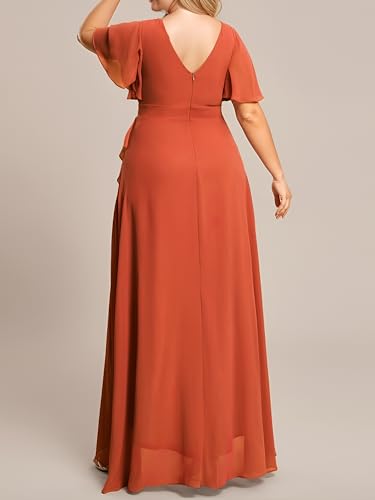 Ever-Pretty Women's Plus Size Summer V-Neck High-Low Chiffon Curvy Semi-Formal Wedding Guest Dress 1749-DAPH