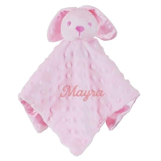 Personalised Newborn Baby Boys Girls Toy Comforter Blankets Elephant, Bunny, Giraffe, Zebra Teddy Embroidered Name | Gift Toy Comforter (Pink Dimple Bunny) — image 1