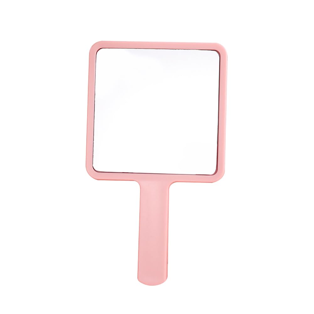 Hugede Girls Pink Plastic Hand Held Mirror Square Cosmetic Hand Mirror Large Cute Mirror Travel Makeup Mirror Portable Mirror With Handle