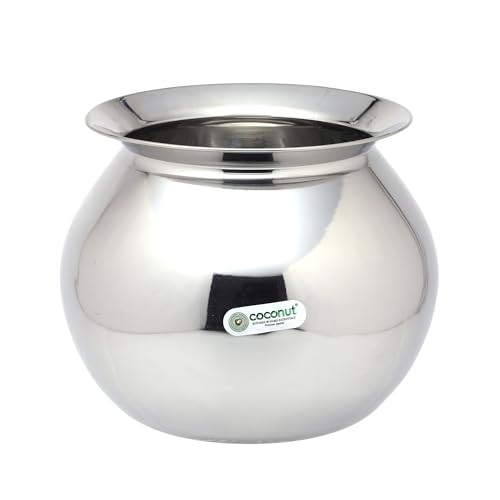 Image of Coconut Stainless Steel Heavy Gauge Pongal Pot | Gundu Balloon Handi | Multipurpose Steel Cooking Vessel | Rust Resistant, Durable Kitchen Pot for Daily & Festival Use (9000ml)
