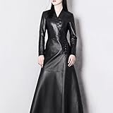 Material: Kunstleder, PU JJZXD Frühling Herbst extra langer roter schwarzer ausgestatteter weicher Kunstledermantel Damen mit chinesischen Knotenknöpfen (Color : A, Size : M)
