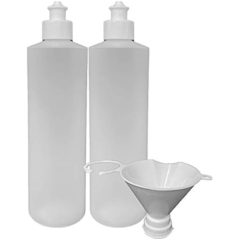 2 Pack Refillable 16 Ounce HDPE Squeeze Bottles With Push/Pull Button Top Dispenser Caps-Great For Lotions, Shampoos, Conditioners and Massage Oils From Earth's Essentials (White Cap) Cover