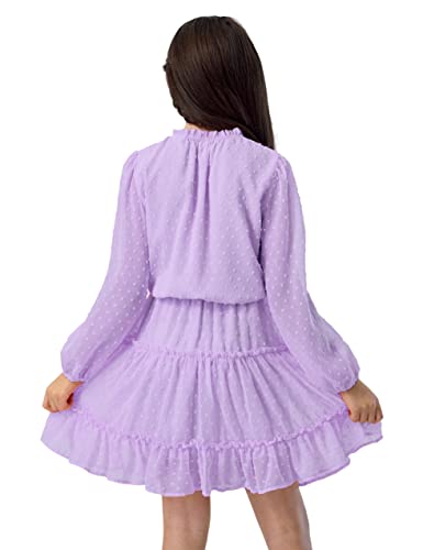 Girls Dresses 10-11 Purple Dress For Girls Swiss Dot Mesh Kids Dress Long Sleeve Knee Length Ruffled Flowy Dresses Cute A-Line Girls Spring Summer Dresses Casual Girl Dress #TOP7