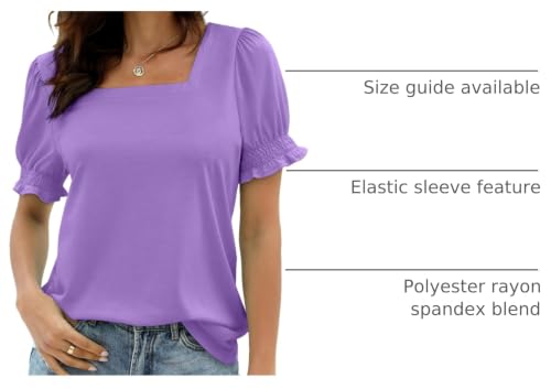 Image of WIHOLL Tops for Women Summer Casual Ruffle Trim Sleeve Square Neck T Shirts