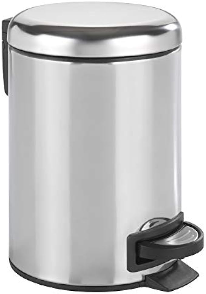 WENKO 篮子 带盖子和踏板的小垃圾桶 浴室垃圾桶 带可拆卸内桶 不锈钢 0.79 加仑 9.8 x 8.8 x 6.7 英寸 17 x 22.5 x 25 厘米 灰色 闪亮