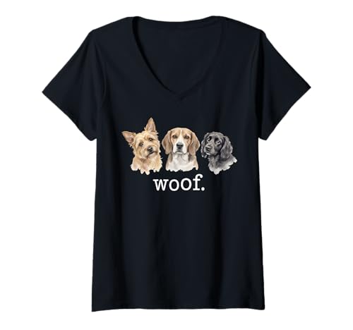 Mujer Perros Woof Funny Dog Lover Funny Woof Camiseta Cuello V
