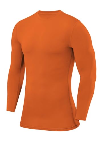 PowerLayer Hombre Camiseta Compresión Termica - Manga Larga - Camisetas Termicas Cuello Corto - Naranja, L