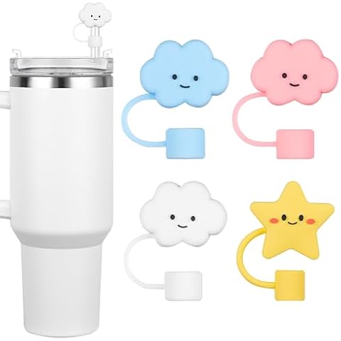 SLKIJDHFB Straw Cover Cap for Stanley Cup, Cute Silicone Straw Topper Compatible with 30&40 Oz Tumbler, Reusable Soft Silicone Straw Lid for 0.4 in/10mm Straws Cover