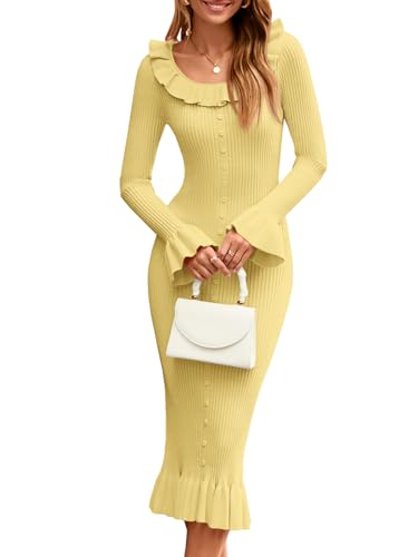 Wenrine Womens Bell Long Sleeve Sweater Dress...