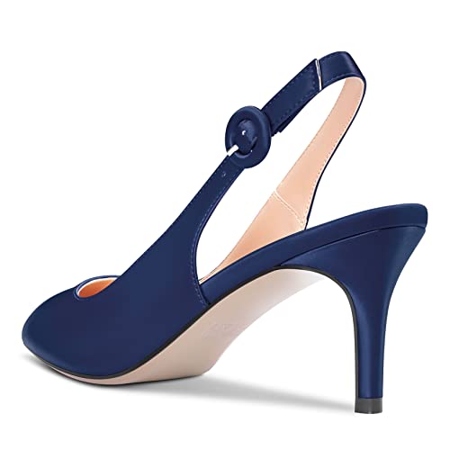 HEUIVZAR Slingback Pumps for Women Ankle Strap Pointed Toe Stiletto Kitten Low Heel Satin Shopping Vacation Classic 2.5 Inch3