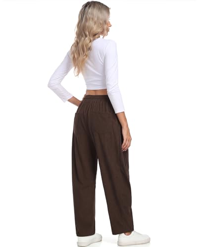HOTIAN Womens Corduroy Pants Barrel Mid Rise Elastic Waist Loose Comfy Casual Baggy Trouser with Pockets3