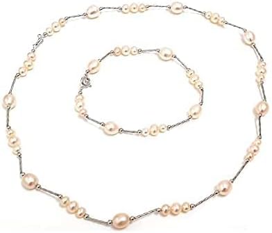 Fine Pearl Necklace & Bracelet Japanese Pearl Jewelry SET Akoya Lustrous Baroque Pearls Lady HANDMADE Jewellery Solid Sterling Silver 925 Silk Strung Anniversary Birthday Special Occasion Womens day